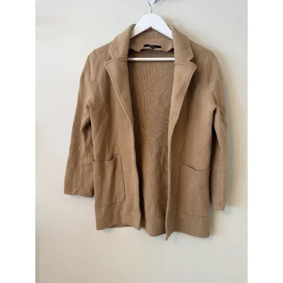 Quince Organic Cotton Tan Camel Knit Blazer Cardigan Pockets Womens XS - Picture 4 of 7